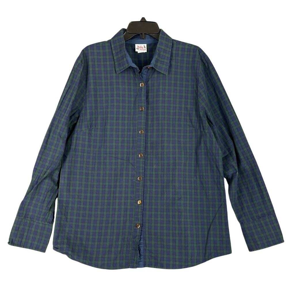 Classic Women's Green & Navy Plaid Button-Down Shirt